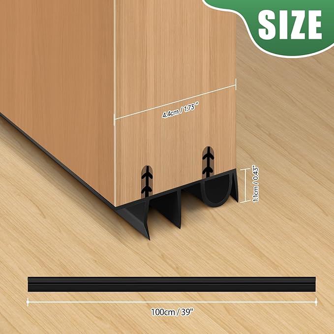 Door Draft Stopper, Cuttable Concealed Kerf/Channel Fit Under Door Seal, Draft Stopper Threshold Seal Bottom of Door Weatherstrip Kerf Weather Stripping Doors 39” Length (Black, 39 inch)