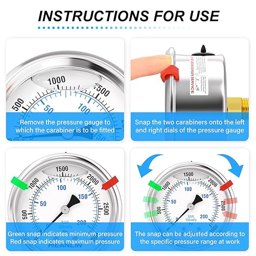 MEANLIN MEASURE 0~3000Psi Liquid Filled Pressure Gauge Stainless Steel 1/4" NPT 2" FACE DIAL for WOG Water Oil Air Center Back Mount, with Hex Bushing and 2PCS Snaps