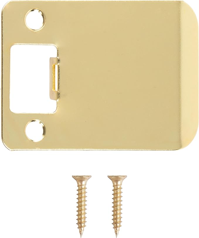Round Corner Extended Lip Strike Plate, 2-1/4" x 2-1/2", (3" Overall Length), Polished Brass by Stone Harbor Hardware
