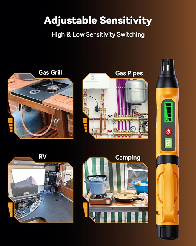 Natural Gas Leak Detector, Portable Combustible Gas Leak Detector Pen, Gas Sniffer Test Methane, Propane, Ethane, Toluene, Butane for Home, RV
