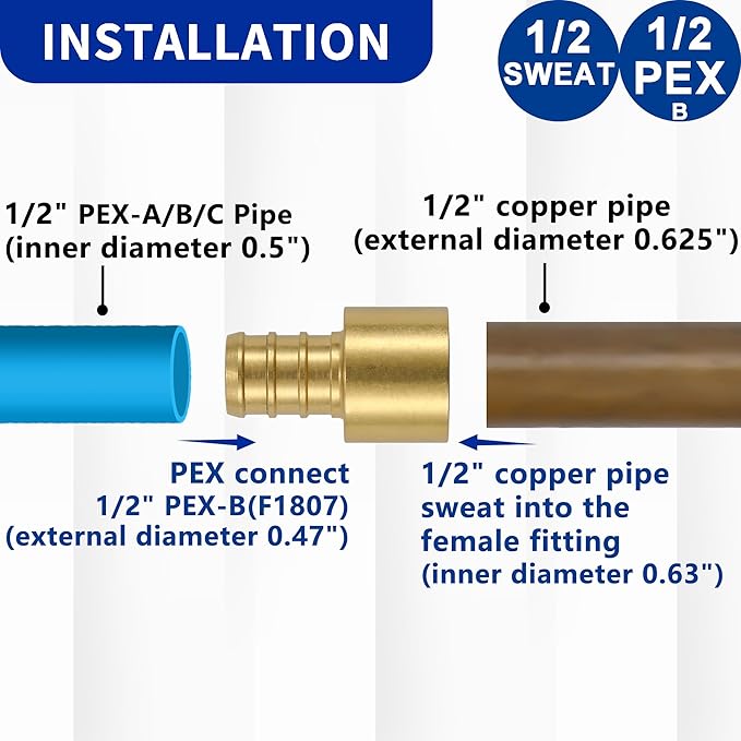 (15 Pack) Lidertik Copper to PEX Fittings 1/2 inch, 1/2" PEX-B F1807 x 1/2" Female Sweat Adapter Brass