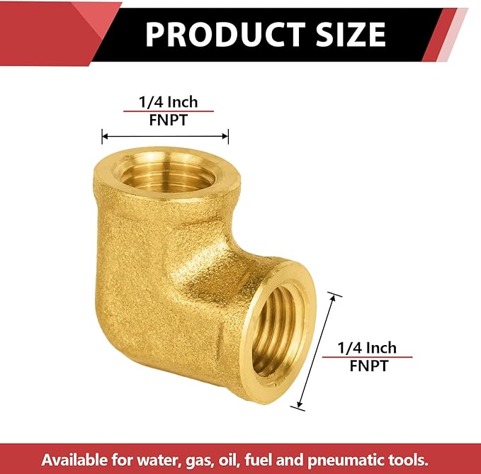 (Pack of 10) EFIELD 1/4" FNPT X1/4" FNPT 90 Degree Barstock Street Elbow, Female to Female Brass Pipe Fittings,(NPT109)