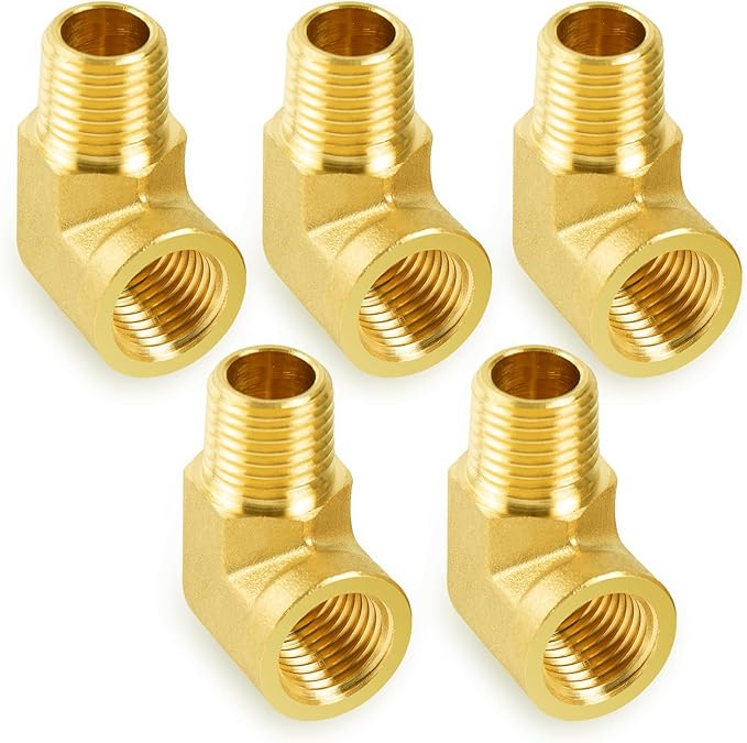 ChillWaves Brass Pipe Fitting, 90 Degree Barstock Street Elbow 3/8" NPT Female x 3/8" NPT Male Thread Adapter(5-PACK)