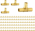100-Pack Foskan PEX Fittings, 3/4" PEX Tee, Brass Barb Crimp PEX Fittings for Hot or Cold Water Distribution