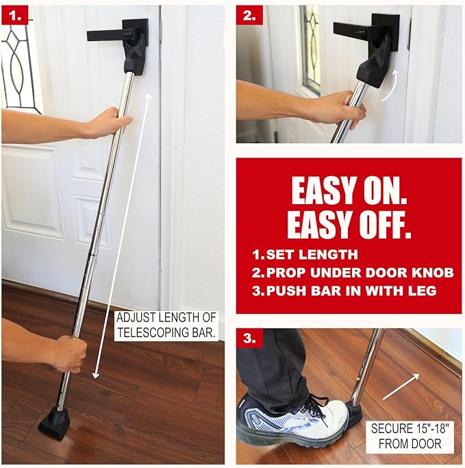 Door Stoppers Security Bar, SECURITYMAN 2 in 1 Adjustable Door Security Bar & Sliding Door Security Bar - Heavy Duty Door Lock Stick Jammer for Apartment, Dorm, Front Door Inside Safety Must Haves