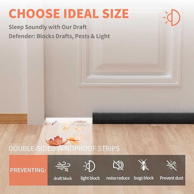 Door Draft Stopper for Bottom of Door, Upgraded Under Door Gap Filler for Big Gap, No Folding Required, Flexible Installation Door Sweep soundproofing Strip for Home & Apartment, 28-32in, Black