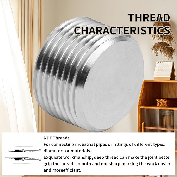 ChillWaves 304 stainless steel Pipe Fitting, Internal Hex Head Socket Pipe Plug Fitting，1" NPT Male，Thread Adapter(6-PACK)
