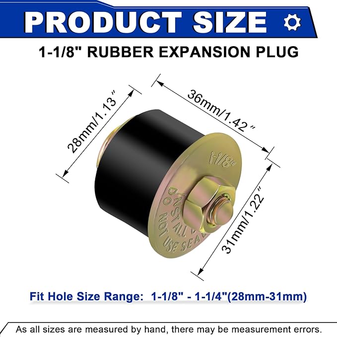 1-1/8" Rubber Expansion Freeze Plugs, 5PCS Automotive Engine Expandable Freeze Rubber Plugs Fit Hole: 1-1/8" to 1-1/4" (28 mm - 31 mm)