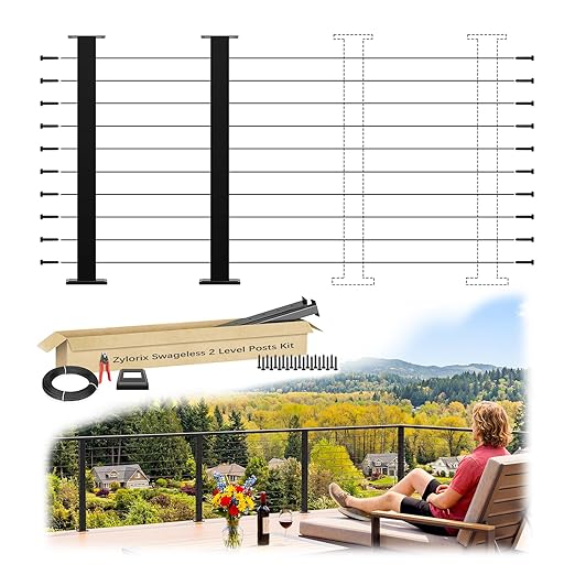 Upgraded 2-12FT Swageless Cable Railing System Post Kit 36" with 2 Heavy-Duty T304 Stainless Steel Level Post, Patent Reusable Cable Railing Kit, Upgraded Outdoor Finish(No Handrail), Black