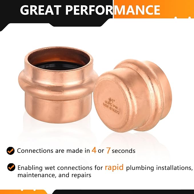 5-Pack HeSun Copper Press End Cap(Plug), 1" Pressure Fittings, Press Fit for Copper Tube Connection(PRESS021)