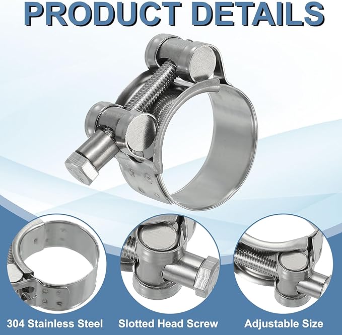 PATIKIL 32-35mm T-Bolt Hose Clamp, 4 Pack Intercooler Pipe Tube Clamps 304 Stainless Steel Radiator Hose Clamp for 1.26"-1.38" Pipe