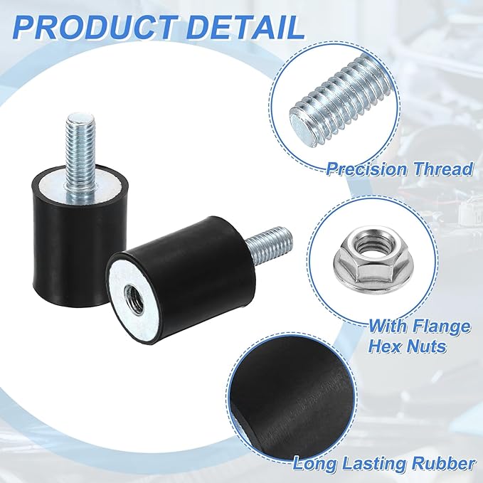 uxcell M8 Rubber Mounts, 2Pcs 24x30mm(DxH) Rubber Cylindrical Anti Vibration Isolator Shock Absorber with Lock Nut for Car Bobbin Generator Air Compressors