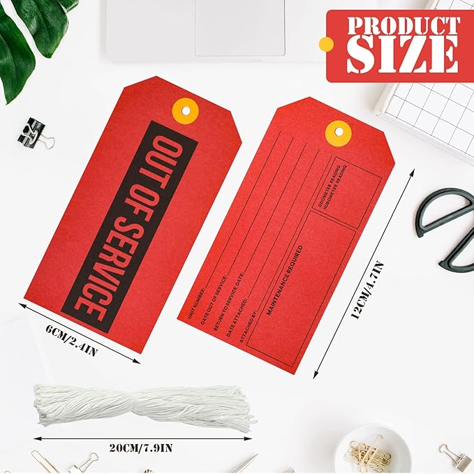 Out of Service Tags, Red Tags, Maintenance Required Label with Cotton String, 8 Inch Tag(300 Pack)