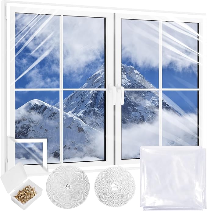 39×63inches Window Insulation for Winter, Plastic Window Cover for Winter,Thermal Window Insulation Kit for Winterizing,Thick Transparent Window Seal Film for Winter Window Covering