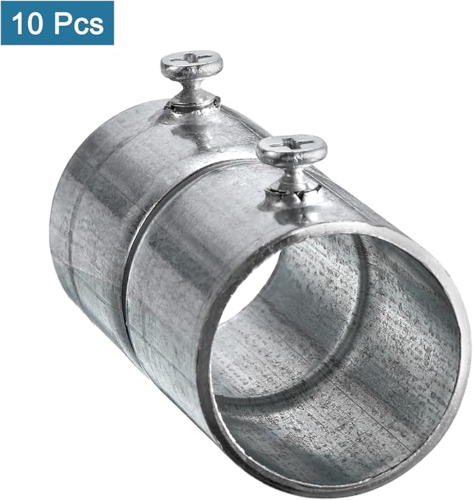 uxcell EMT Coupling, 25mm(1 inch) EMT Set Screw Coupling Conduit Fittings 63mm Length Electrical Conduit Pipe Connector 1.3mm Wall Thick, 10 Pack