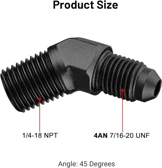 EVIL ENERGY 4AN Male Flare to 1/4" NPT Pipe 45 Degree Fitting Adapter Aluminum Black