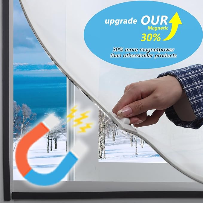 DIY Magnetic Window Insulation kit Frosted Film with White Frame Max 47"X51"Fits Any Size Smaller