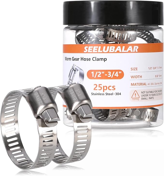 25 Pack Worm Gear Hose Clamp, Adjustable Range from 1/2 Inch to 3/4 Inch (13-19mm) Stainless Steel Fuel Line Hose Clamps, Metal Fuel Line Hose Clamps for Automotive Plumbing And Mechanical Application