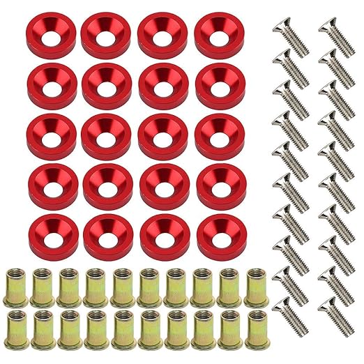 20-Piece Engine Dress up Kit: Aluminum Washers, Bolts & Rivet Nuts (Red)