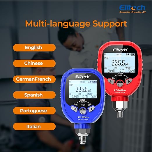 Elitech PT-500/800pro Digital Manifold Gauge with APP Control, Auto Superheat/Subcool Calculation, Compatible with 140 Refrigerants, for HVAC AC Refrigeration Maintenance