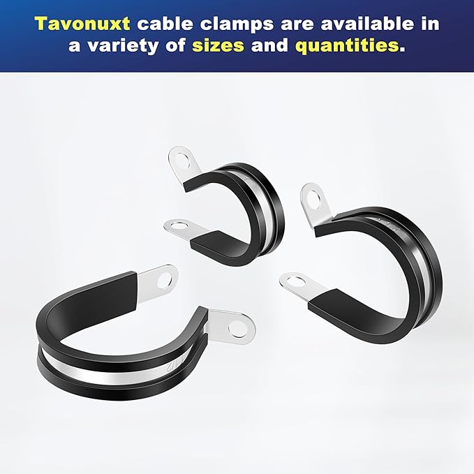 30PCS 3/16 Inch 304 Stainless Steel Rubber Coated Cable Clamps - Insulated Metal Pipe Clamp for Wire Cord Installation - Automotive and Marine Grade R-Clamps