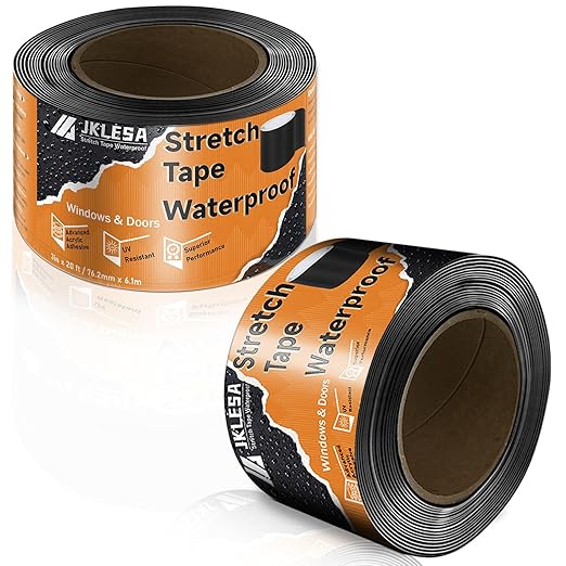 Stretch Tape for Windows & Doors, 3" x 20' Roll UV Resistant Flashing Tape Waterproof, Self-Adhesive Flashing Tape for Windows, Weather Window Tape with Advanced Acrylic Adhesive, Black (2, 3" x 20')