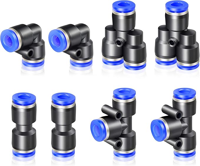 TAILONZ PNEUMATIC 14mm od Push to Connect Fittings Pneumatic Fittings Kit 2 Spliters+2 Elbows+2 tee+2 Straight (8 pcs)