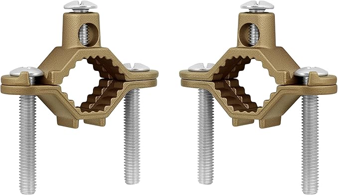 Copper Ground Clamp Set, Includes 2 Pipe/Conduit Clamps (1/2”–1”), for Ground Wire, Rebar & Water Pipe Connections