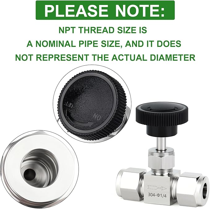 TAISHER 1PCS 304 Stainless Steel Compression Tube Square Straight Needle Valve 1/4" Tube OD x 1/4" Tube OD For Flow Control Water Gas Oil