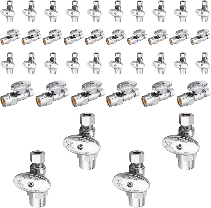 40-Pack Foskan Straight Shut off Valve,1/4 Turn Straight Stop Valve 1/2"CPVC x 3/8"OD,Chrome Plated Brass