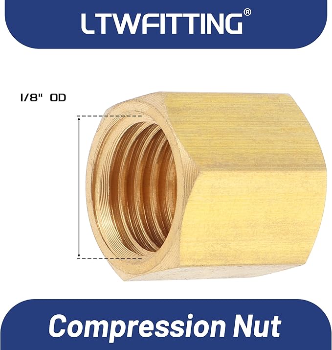 LTWFITTING 1/8-Inch Brass Compression Nut,Brass Compression Fitting(Pack of 150)