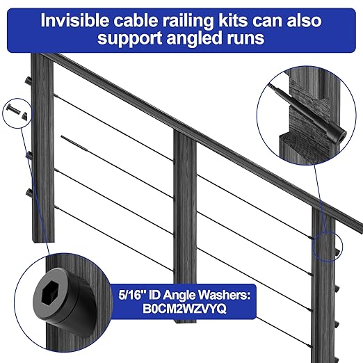 BLIKA 24 Pack 1/8" Black Stainless Steel Invisible Receiver and Swage Stud End for Cable Railing, Deck Stair Threaded End Fitting for Wood & Metal Post, Black Cable Railing Hardware