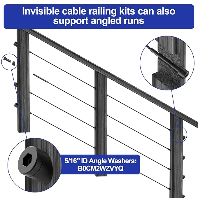 BLIKA 80 Pack 1/8" Black Stainless Steel Invisible Receiver and Swage Stud End for Cable Railing, Deck Stair Threaded End Fitting for Wood & Metal Post, Black Cable Railing Hardware