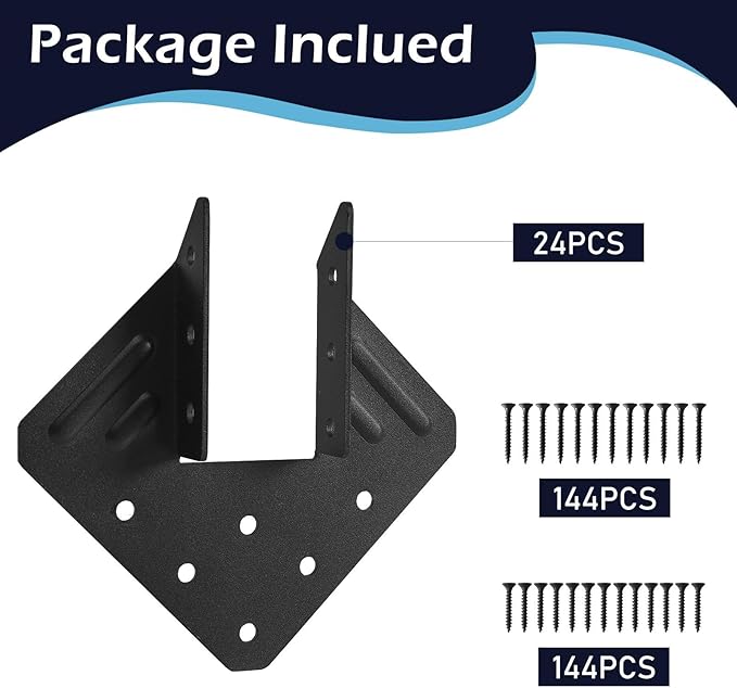 24 Pcs Hurricane Tie,14-Gauge(2MM) Heavy Duty Joist Hangers,Black Powder Coating Roof Brackets Fit 2X Truss to Rafter Connector for Roofing Trusses Wood Timber Connectors with Screws