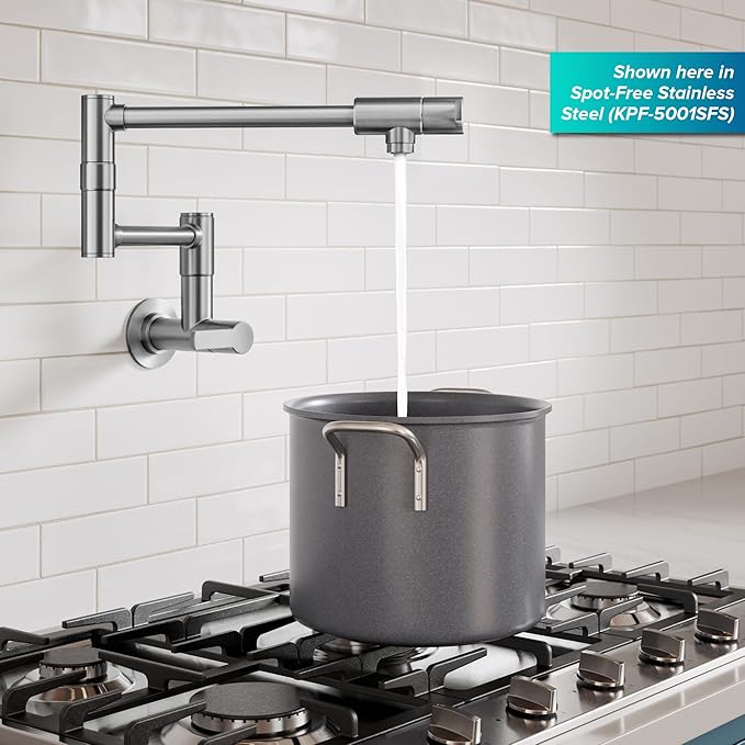 KRAUS Oletto Pot Filler Faucet with Retractable Arm, Wall Mount Kitchen Faucet, Pot Filler for Stove in Spot-Free Brushed Brass, KPF-5001SFBB