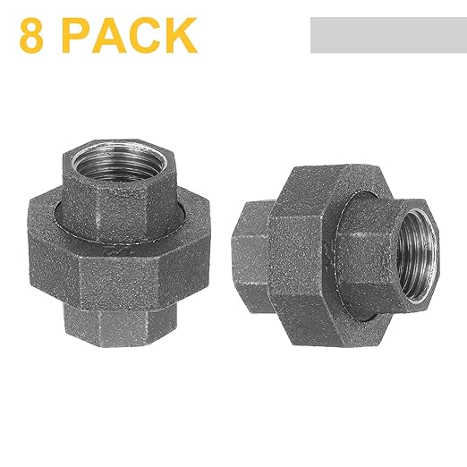 uxcell Pipe Fittings Union, 1/2 Inch Malleable Cast Iron Union Threaded for Vintage Retro Industrial Pipe, Furniture and DIY Decor Black, 8Pcs