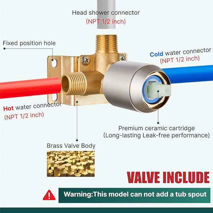 Heyalan Shower Faucet Set Square Stainless Steel Bathroom Rainfall Shower System One Handle Single Function Shower Trim Kit with Rough-in Valve Male Thread,Ceiling Mount,10 Inch,Brushed Nickel