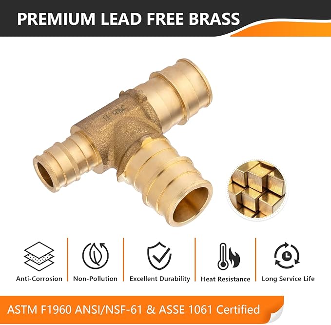 10-Pack HeSun PEX-A Fitting, 3/4"x1/2"x3/4" Expansion Tee, PEX Expansion Fitting Tee, ASTM F1960(PEX1960046-10)