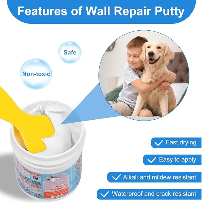 Dry Wall Patch Kits, Aluminum Spackle Wall Repair Patch Kit Fiber Mesh Plate with Scraper, 8.8oz X 2 White Repair Putty Drywall Hole Filler to Fix Wall Surface Holes, Quick Repair Creak Damage