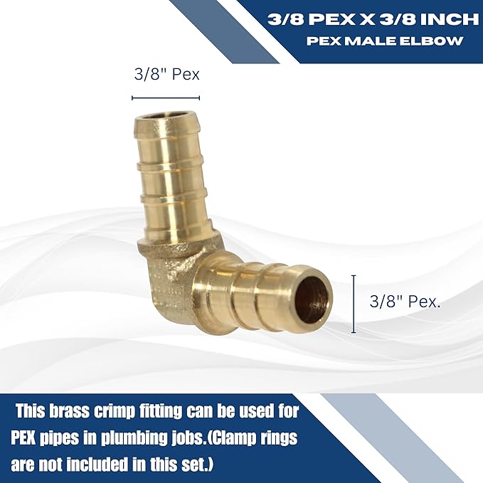 XFITTING Pex 3/8 Inch x 3/8 Inch Pex Elbow Brass Crimp Fitting, 25-5-8=10X, 10 Pieces