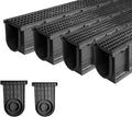Deep Profile Trench Drain System for Yard-39.4Lx6.3Wx7.8H in Channel Drain with Grates,4 Pack Total Length 157.5 in,Plastic Yard Drainage Systems for Outdoor Downspout Sidewalk Patio