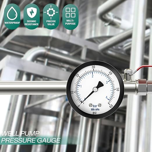 0-60PSI Well Pump Pressure Gauge 2" Dial Size, 1/8" NPT Back Mount, 3-2-3% Accuracy, for Tube, Water Pump, Gas, Liquid, Pressure Test