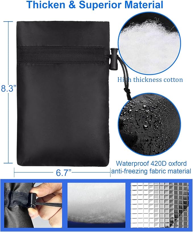 Outdoor Faucet Covers for Winter, POROLIR 8.3" H x 6.7" W Thicker Insulation Faucet Cover for Winter Hose Bib Insulated Faucet Sock Spigot Covers Freeze Protection Black (6-Pack)