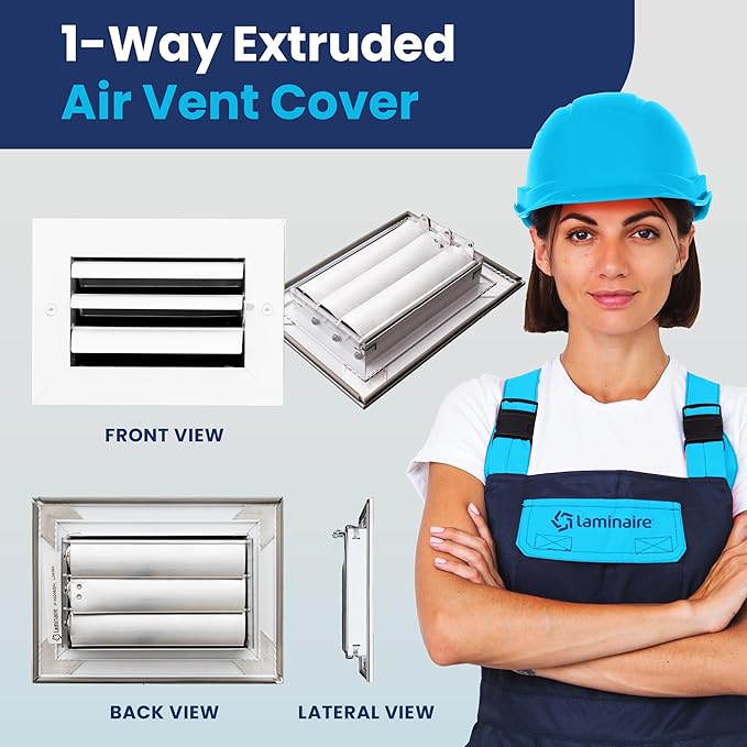 4x6 Inch (Duct Opening) Aluminum 1-Way Air Flow Vent – HVAC Vent Cover for Wall or Ceiling – Quiet HVAC Wall Register with Multi-Shutter Damper – Adjustable Curved Blade - Plastic Seal for Tight Fit