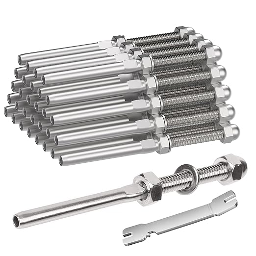 BLIKA 30 Pack Cable Railing Swage Threaded Stud Tension End Fitting Terminal for 1/8" Deck Cable Railing, T316 Stainless Steel, Cable Railing Tensioner 1/8" for 2"x2" Wood/Metal Post