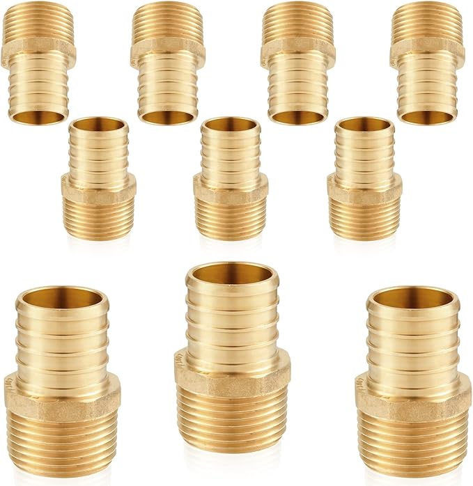 10-Pack HeSun PEX Fittings, 3/4" PEX x 1/2" Male NPT, Brass Crimp Male Adapter Fitting for ASTM F1807(PEX1807027)