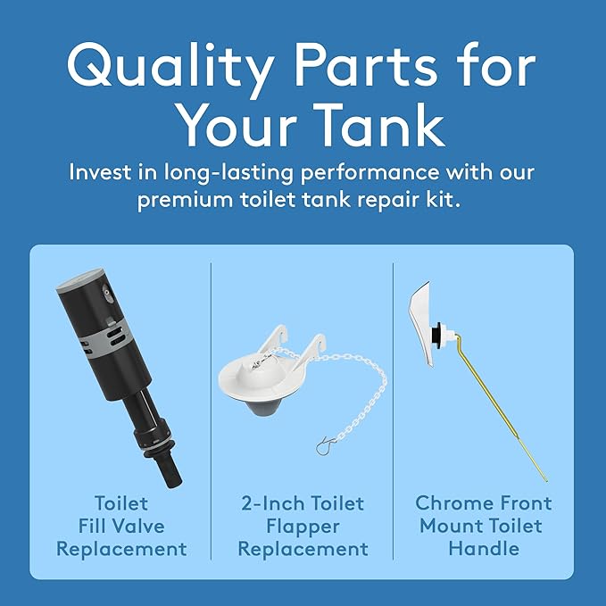 Toilet Repair Kit Inside Tank - High Performance Toilet Tank Replacement Parts with Fill Valve, Front Mount Toilet Flush Handle Replacement, 2-Inch Toilet Flapper Replacement - Suitable for Most Tanks