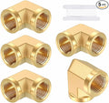 5 Pack Brass Pipe Fittings, 90 Degree 3/8" FeMale NPT to 3/8" FeMale NPT Barstock Street Elbow with Sealing Tape, Forged Pipe Fitting Connector for Air, Oil, LP