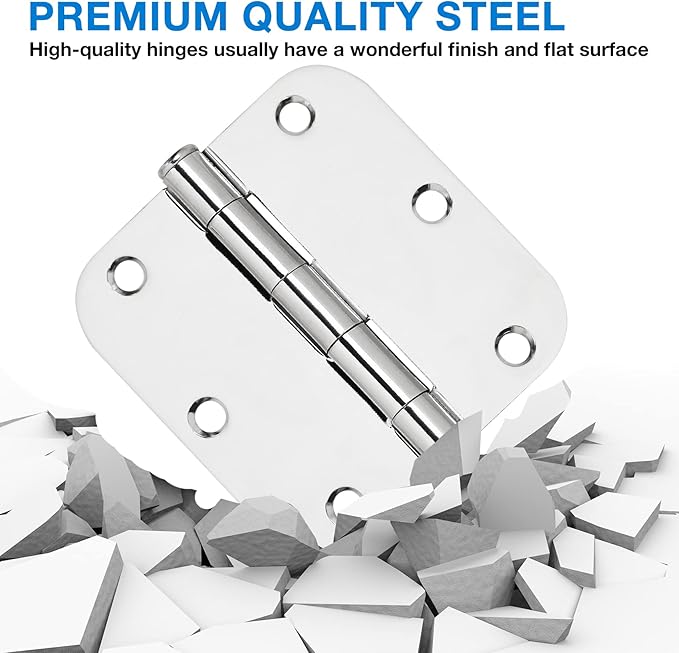 12 Pack Rounded Door Hinges 3.5 Inch 5/8" Radius Polished Chrome Hinges for Interior Doors Bedroom House Standard 3 1/2 Inch Door Hinges Hardware Bulk Hinge Wooden Door Parts Home Upgrades Decor