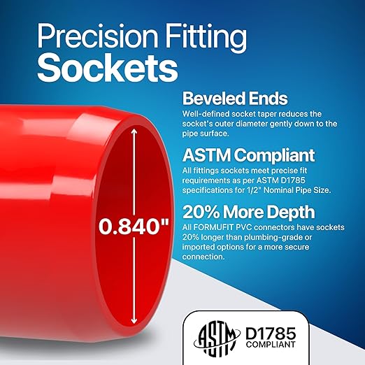 FORMUFIT 1/2” 3-Way Elbow Furniture Grade PVC Fitting in Red, Made in USA, UV-Resistant, Impact-Proof, 0.840” Actual Socket Diameter (Pack of 10)